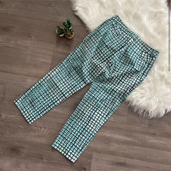 Kate Spade Spring Teal Grid Mid Rise Ankle Crop Pants - Picture 4 of 10